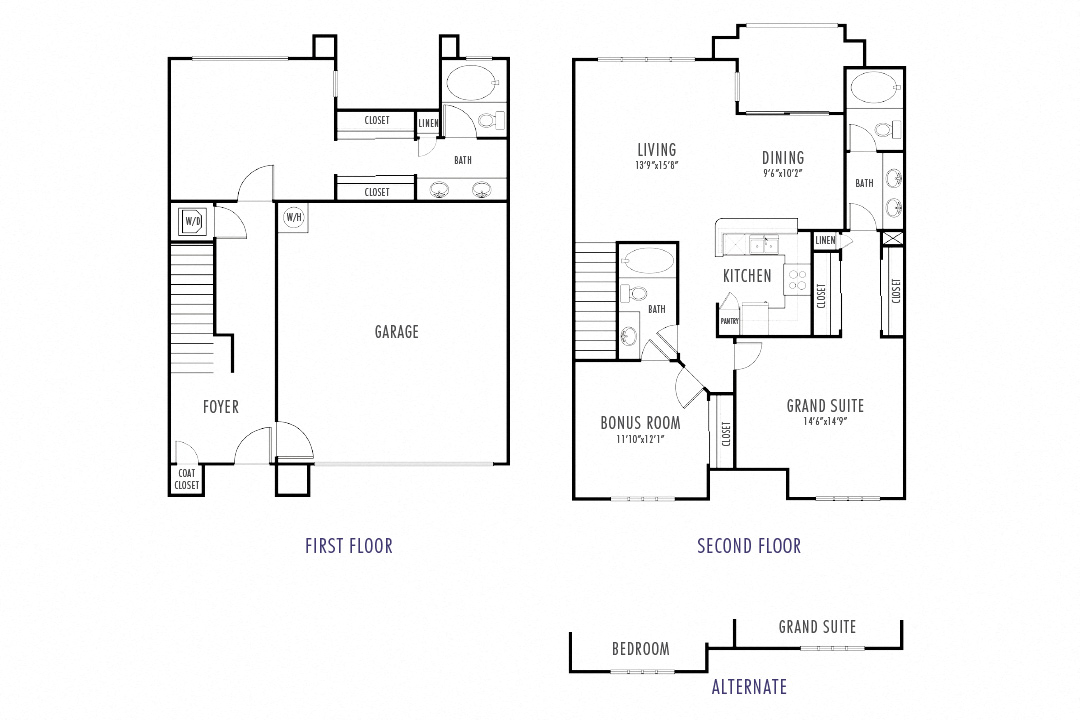 Floor plan for 3 beds, 3 baths, 1449 sqft